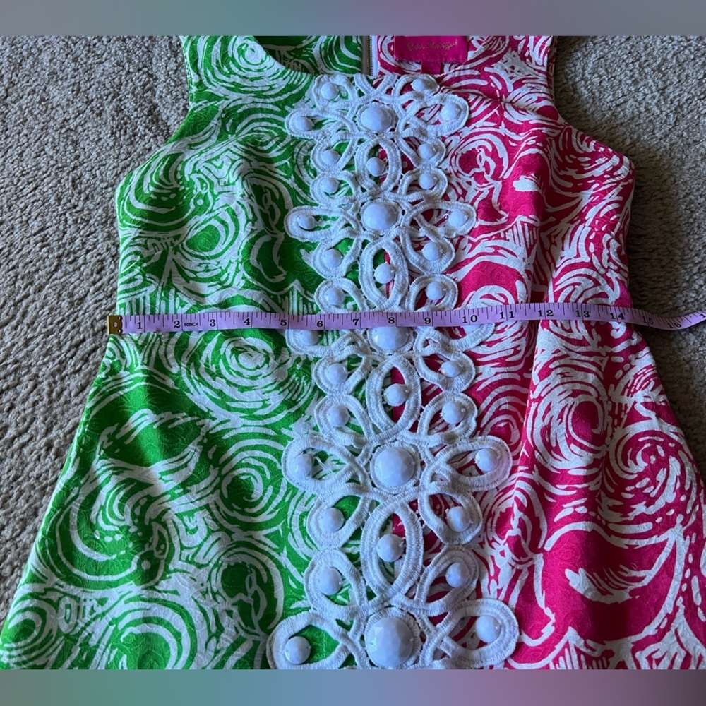 Lilly Pulitzer Jubilee Flam Alama Shift Dress 2 Daiquiri Pink/Green Pocket Bead - Picture 12 of 13